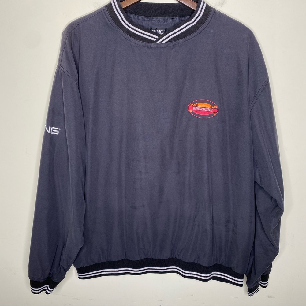 Vintage Ping XL Survivor Dark Gray Black and White Crewneck Golf Windbreaker